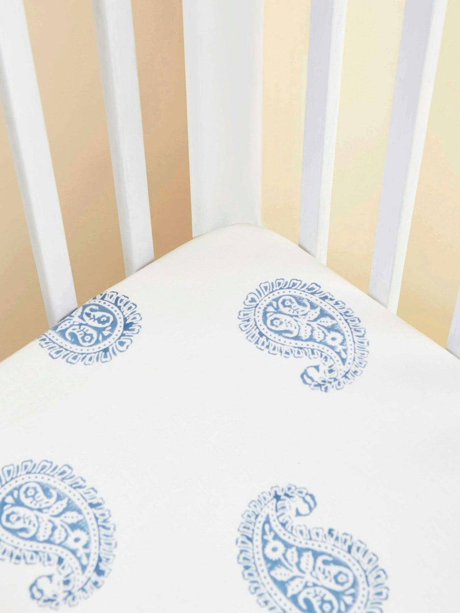 Block-Printed Cotton Fitted Crib Sheet