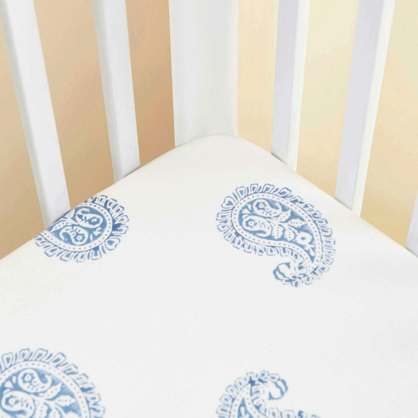 Block-Printed Cotton Fitted Crib Sheet