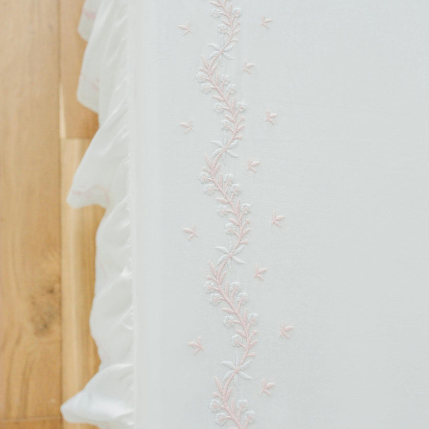Embroidered Crib Sheet - Blush
