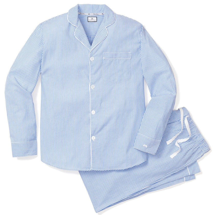 Men's Twill Pajama Set in French Blue Stripes