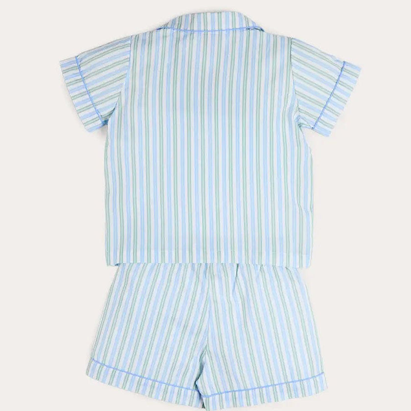 Winston Stripe Light Weight Short Sleeve Pyjamas in Green (18mths- 10yrs)
