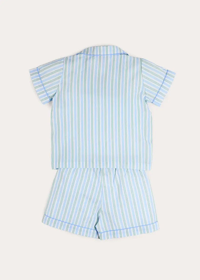 Winston Stripe Light Weight Short Sleeve Pyjamas in Green (18mths- 10yrs)