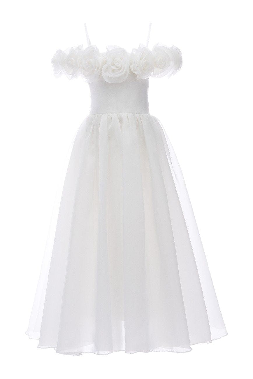 Ivory Chloe Rose Appliqué Tulle Dress