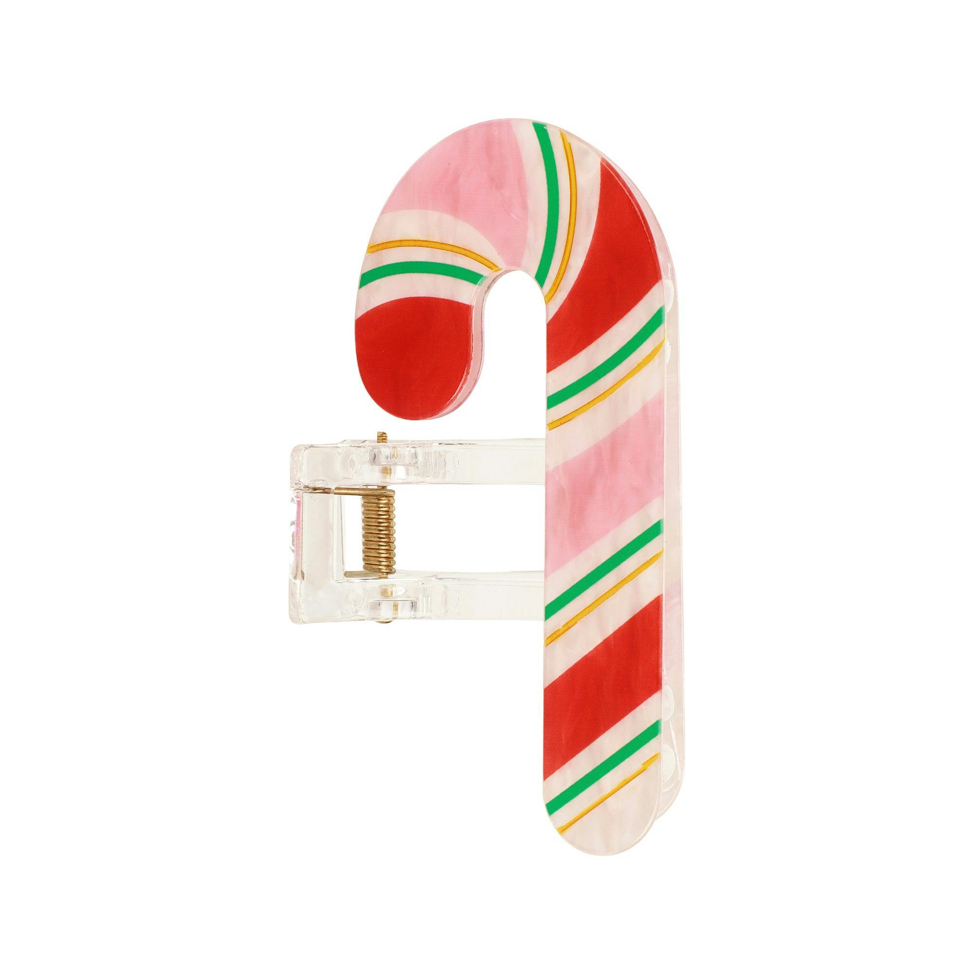 Packed Party Holiday Candy Cane Hair Claw Clip - Pearlescent Peppermint Stripe Christmas Hair Accessory for Thin to Thick Hair, 3.5x2 Inch Stocking Stuffer