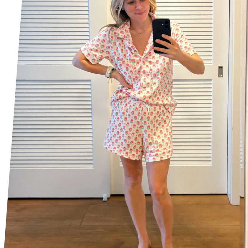 Geranium Block Women’s Button Front Short Pajama Set