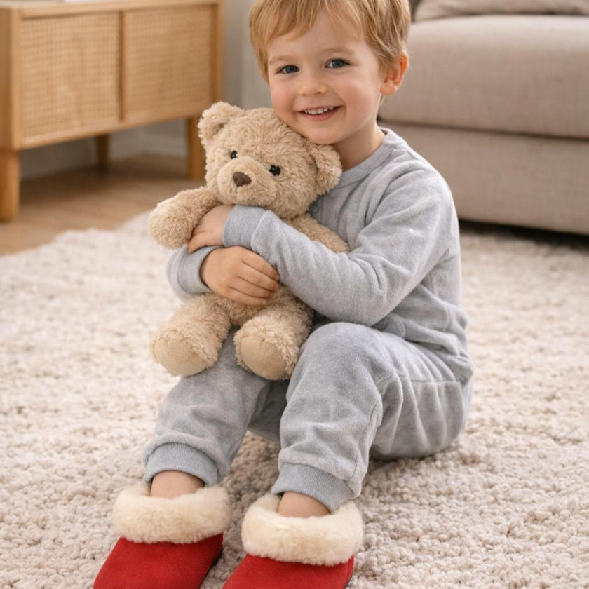 Fur Baby and Kids Booties Slippers, Red
