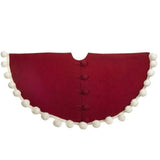 Handmade Christmas Tree Skirt Felt - Pom Poms Red 63" / 72"