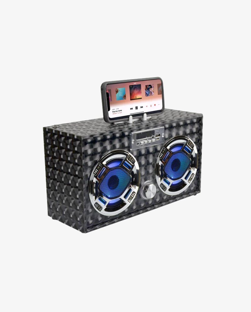 Bluetooth FM Radio W LED  Speakers Black Boombox