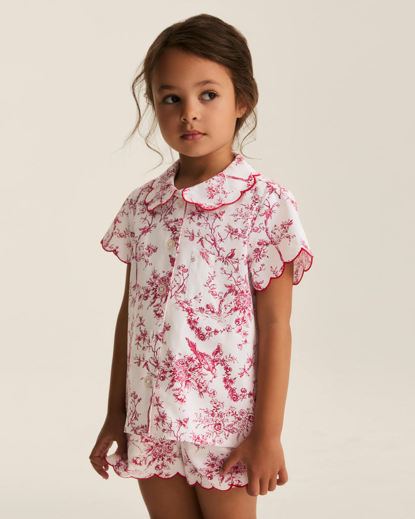 Kid's Twill Colette Short Set in Red Timeless Toile