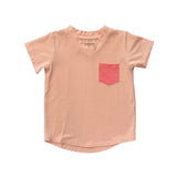 Girls V-Neck Pocket Tee in Peachy Blush