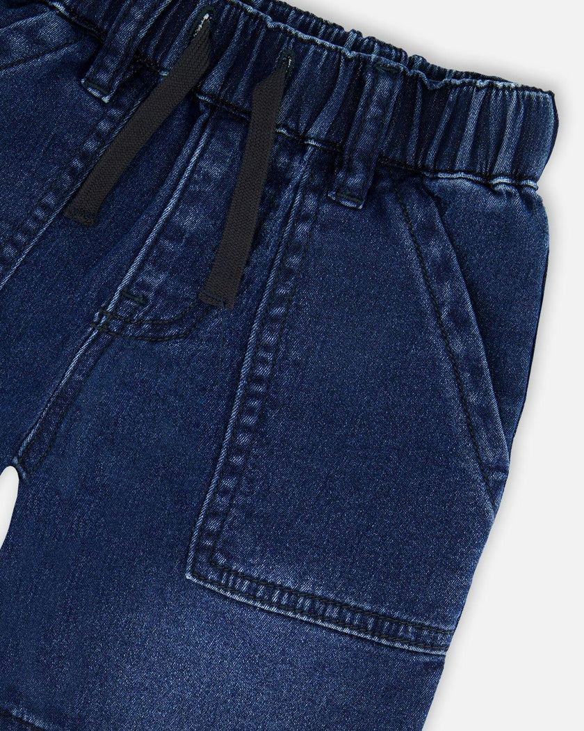 French Terry Navy Blue Denim Shorts