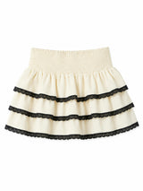 Gemma Champagne With Black Lace Satin Smocked Ruffle Mini Skirt