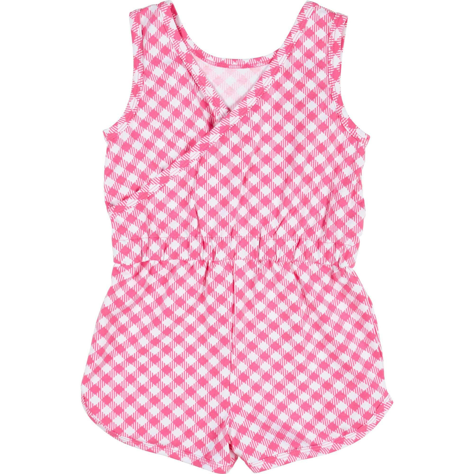 Gingham Print Knit Romper With Strawberries