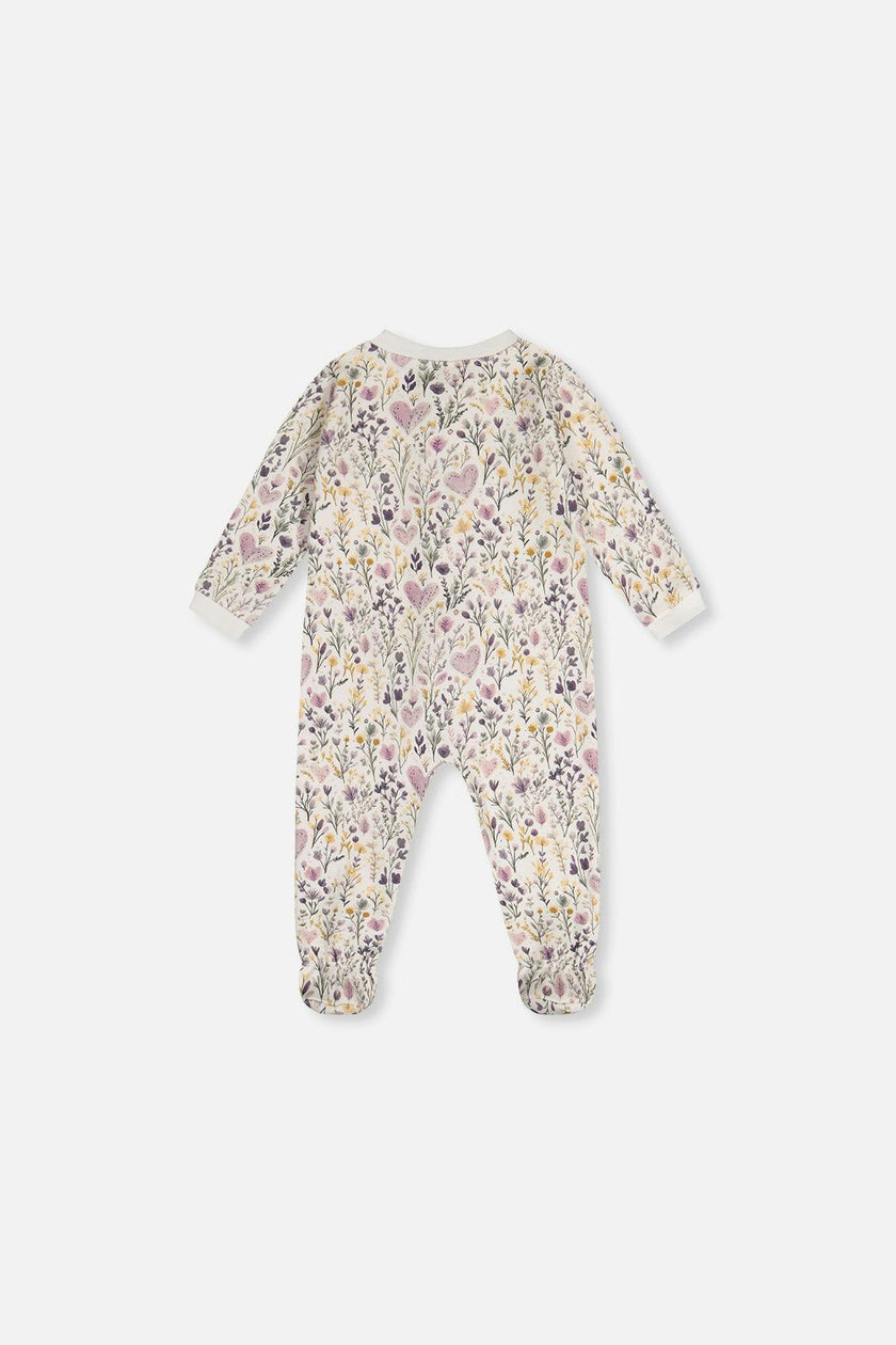 Baby Organic Cotton One Piece Pajama Beige Heart Print