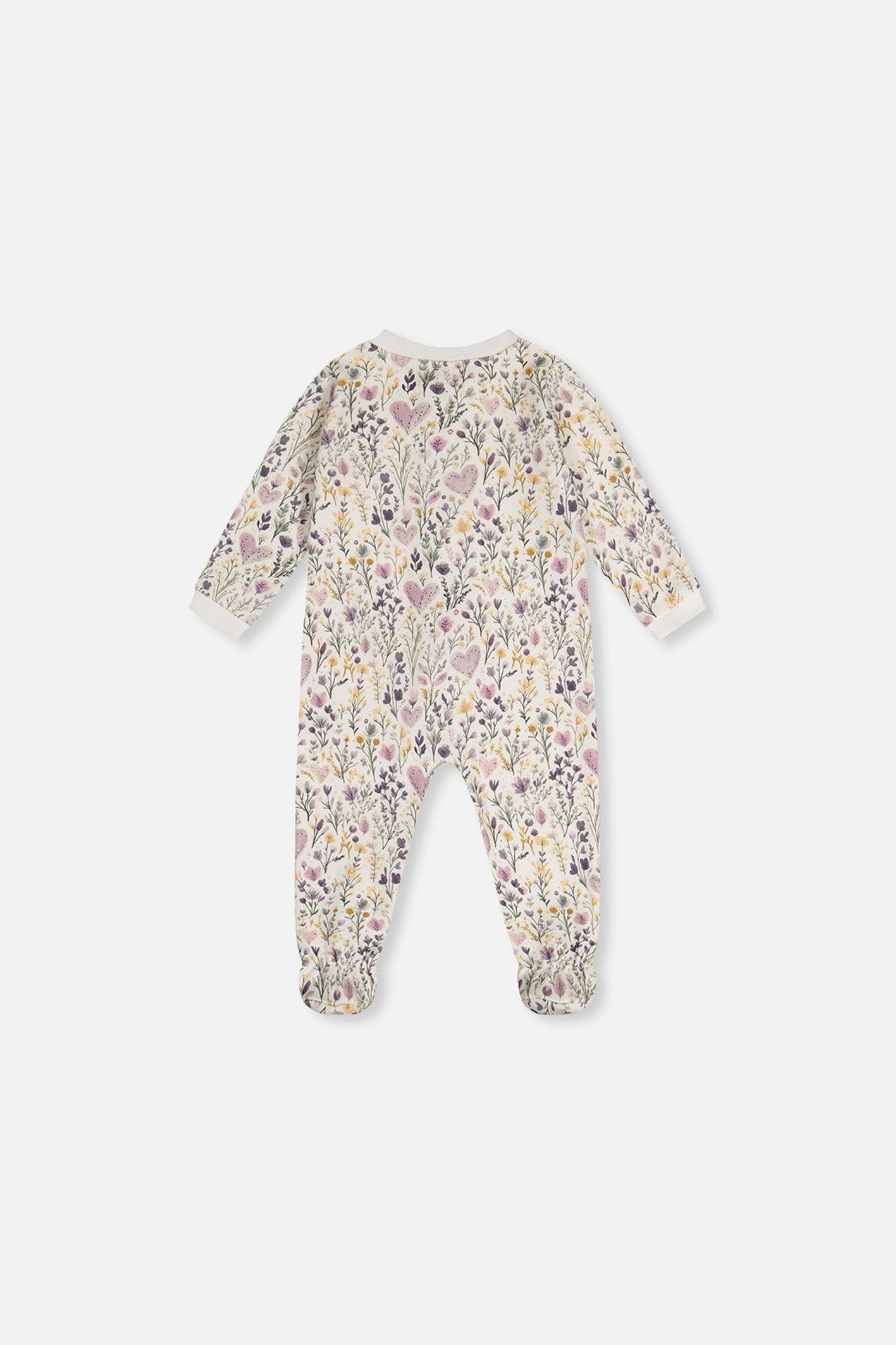 Baby Organic Cotton One Piece Pajama Beige Heart Print