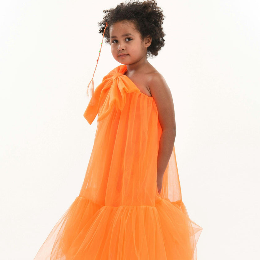 Orange Maggi Neon Bow Tulle Dress