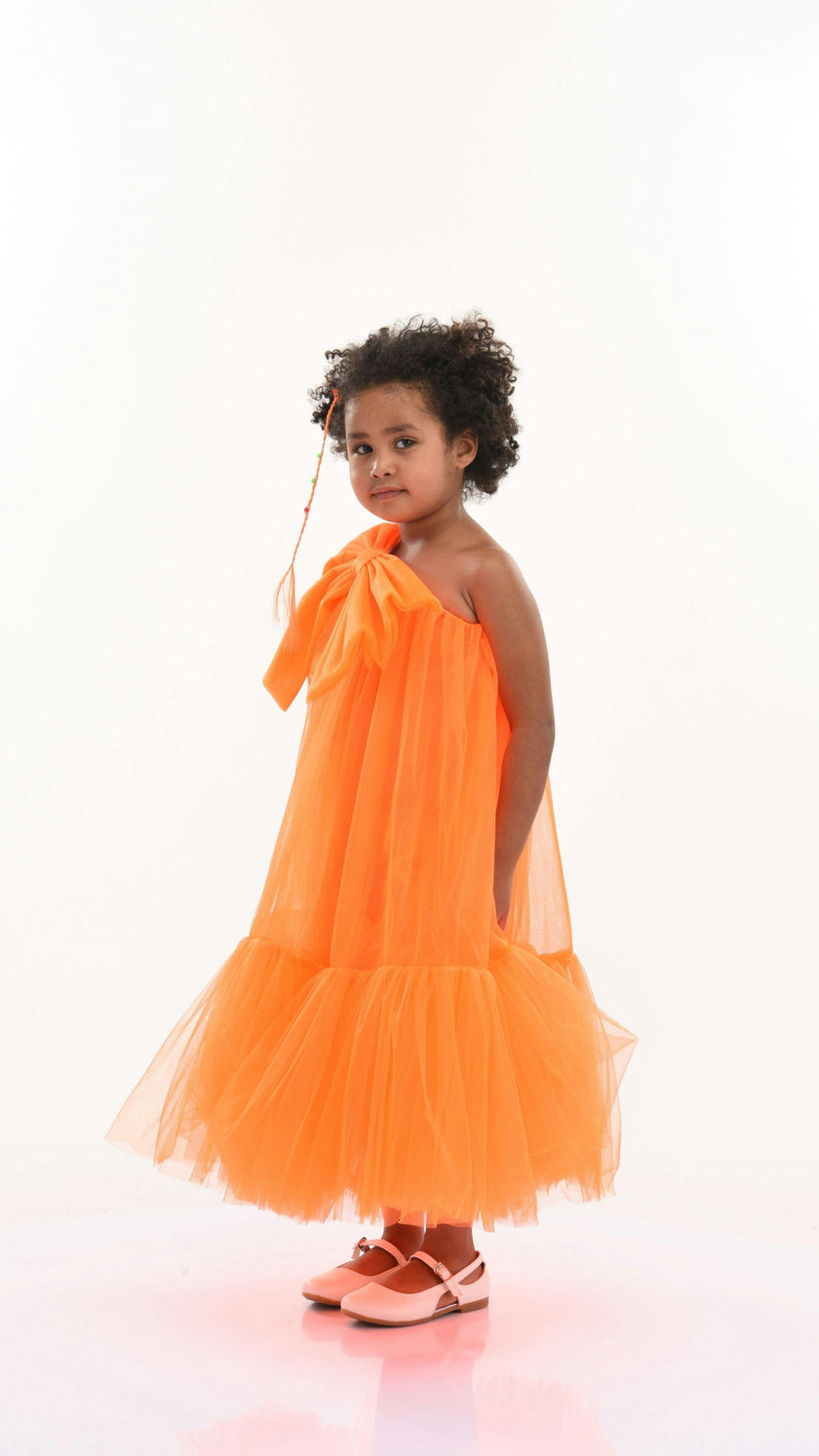 Orange Maggi Neon Bow Tulle Dress