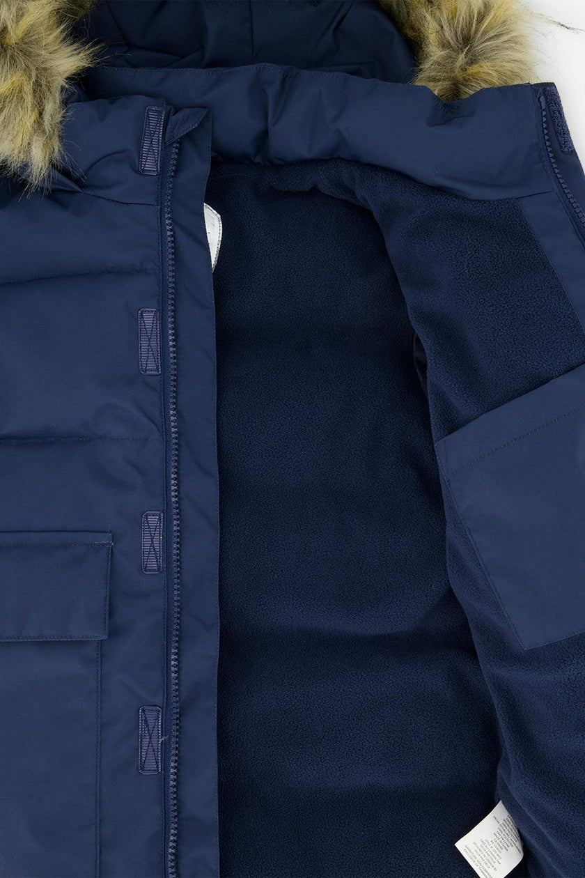 Winter Jacket with Faux-Fur Hood Dark Blue