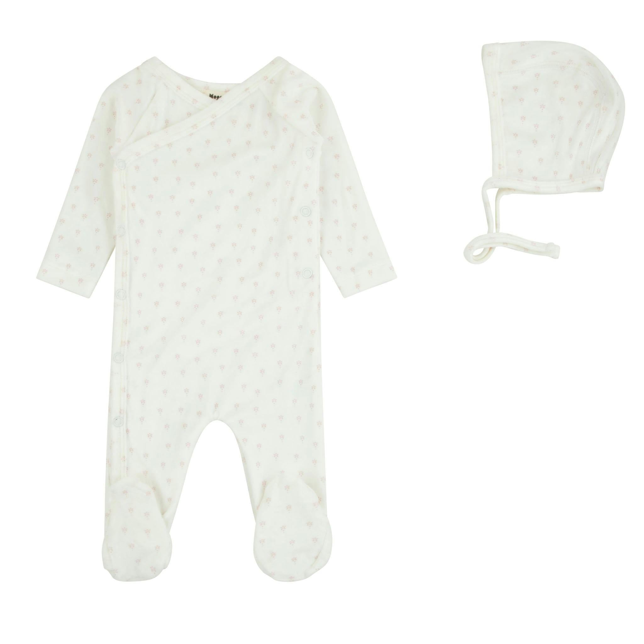 Velour Printed Footie And Bonnet