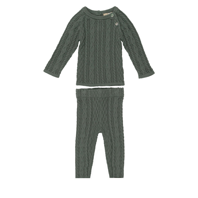Multi Knit Shoulder Snap Long Sleeve Sweater & Pant 2-Piece Set