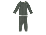 Multi Knit Shoulder Snap Long Sleeve Sweater & Pant 2-Piece Set