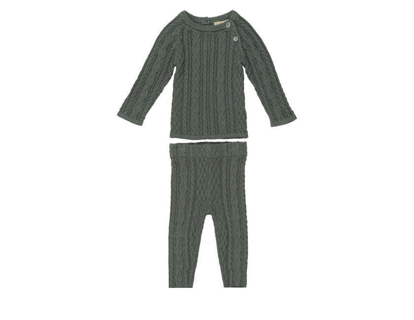 Multi Knit Shoulder Snap Long Sleeve Sweater & Pant 2-Piece Set