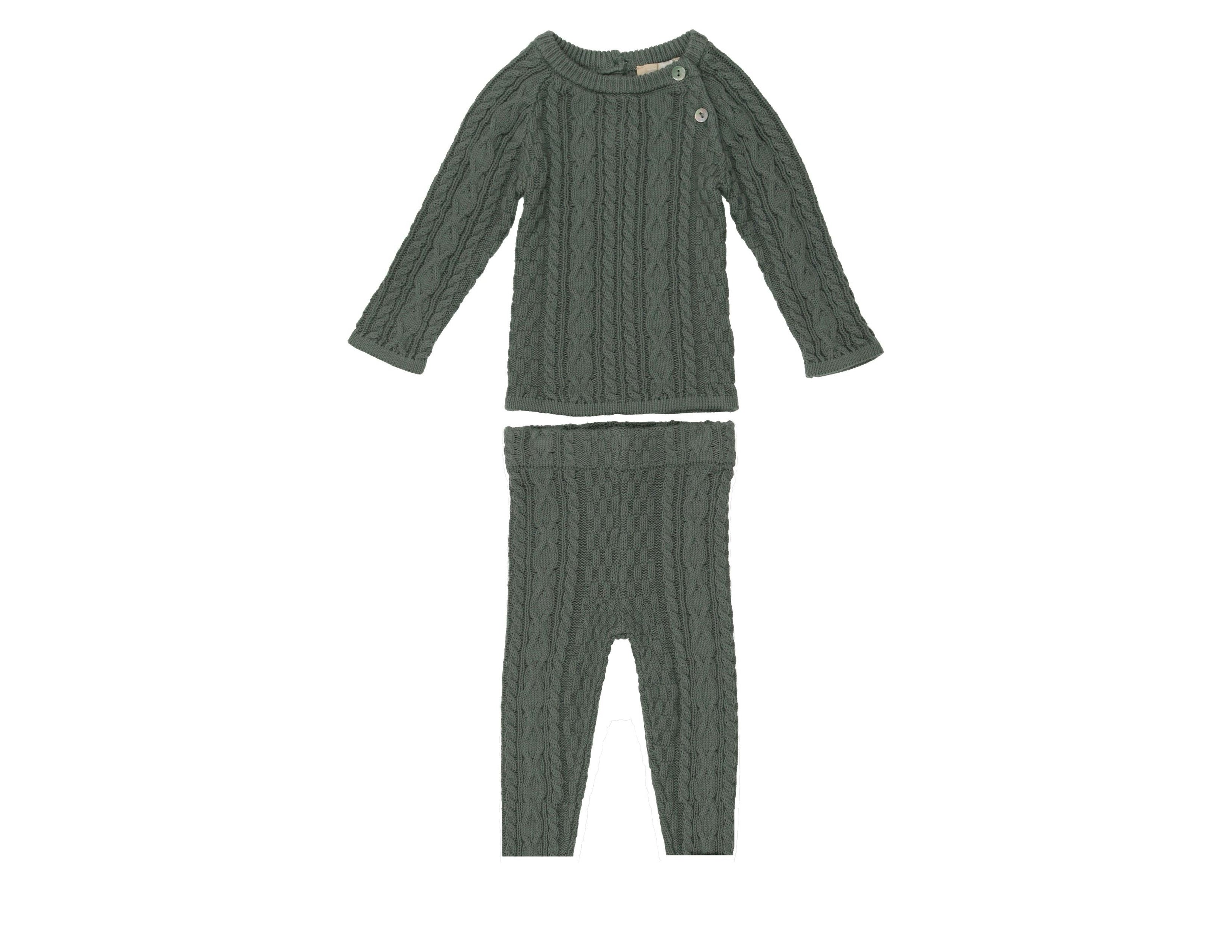 Multi Knit Shoulder Snap Long Sleeve Sweater & Pant 2-Piece Set