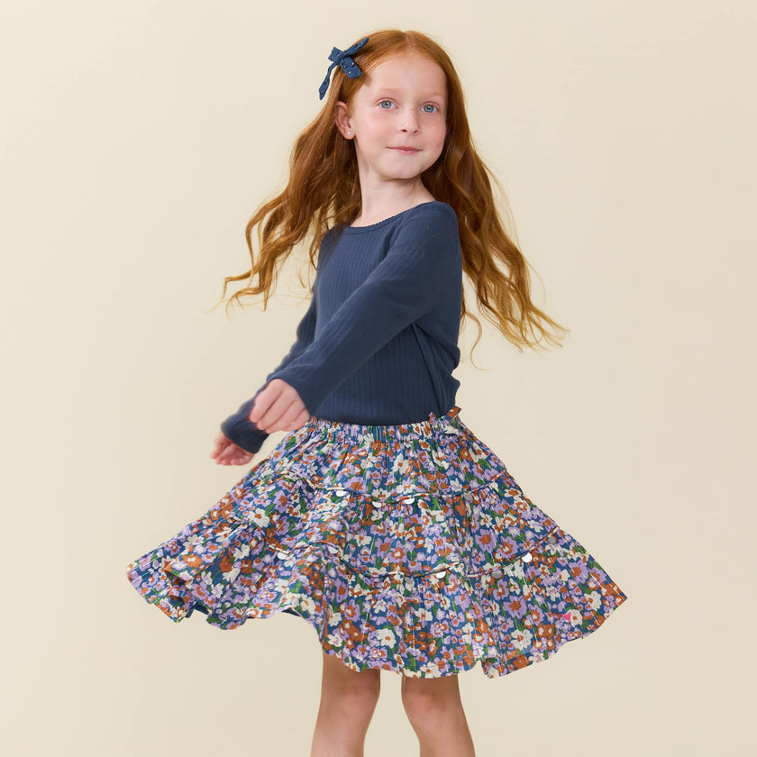 Girls Allie Skirt - True Blue Sketched Floral