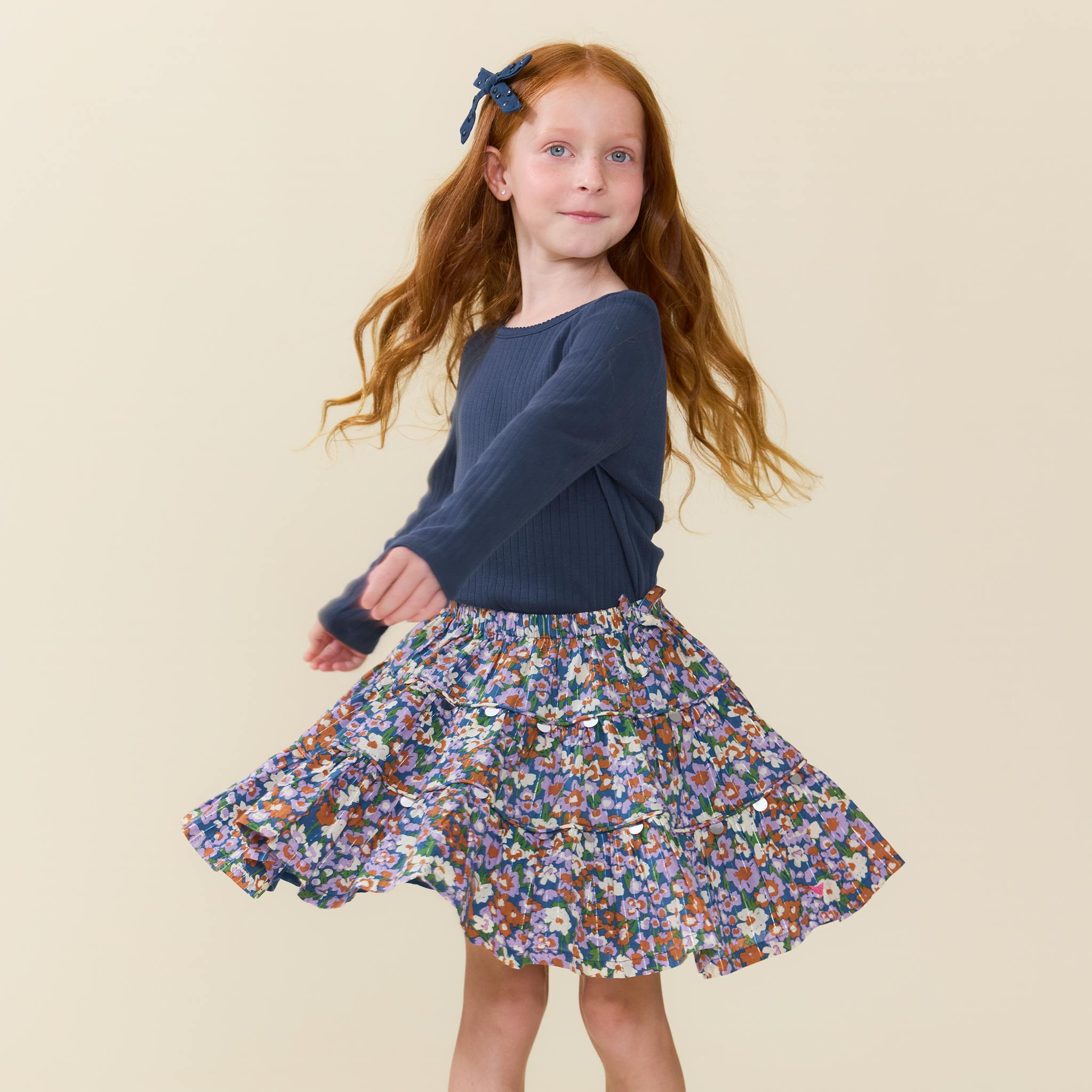 Girls Allie Skirt - True Blue Sketched Floral