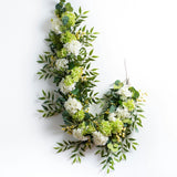 White & Green Hydrangea with Cream Berry Artificial All Seasons Greenery Mantle Garland and Table Runner