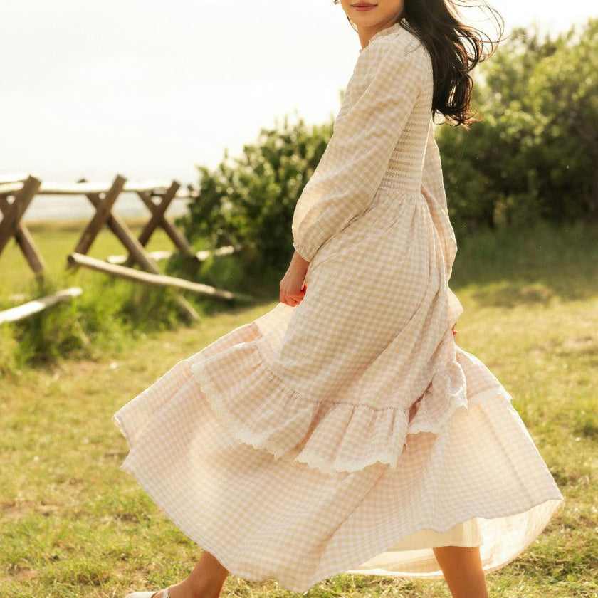 Presley Dress in Cream Gingham