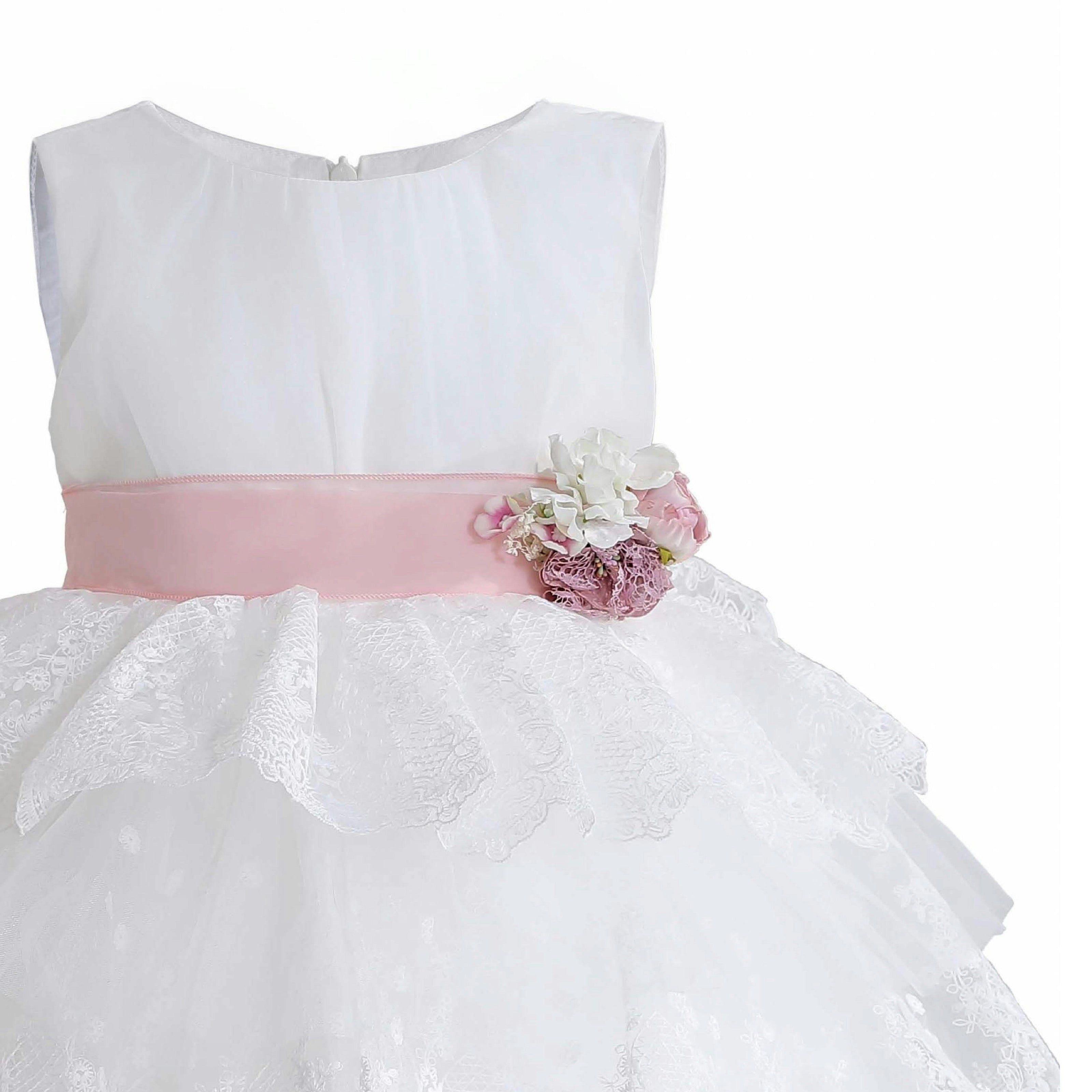 White Divinia Lace & Pink Sash Dress