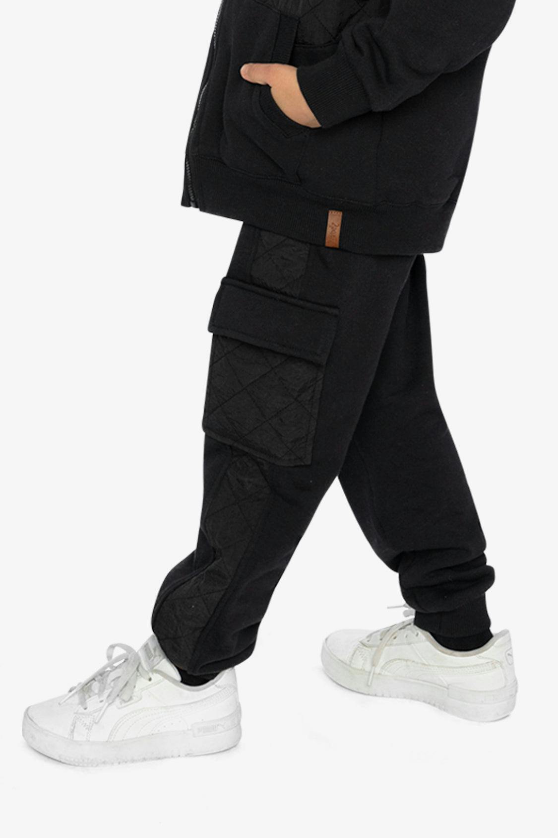 Fleece Bi-Material Sweatpants With Pockets Black