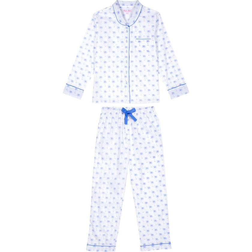 Women's Blue Palm Tree Long PJ Set