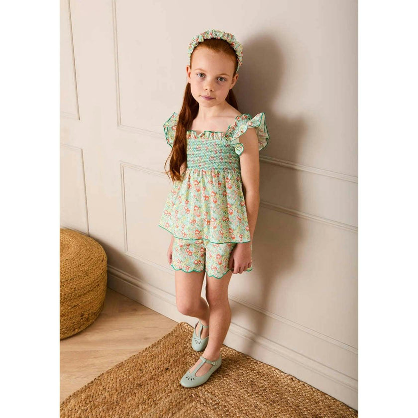 Mabel Floral Scallop Edge High Waisted Shorts in Green (2-12yrs)