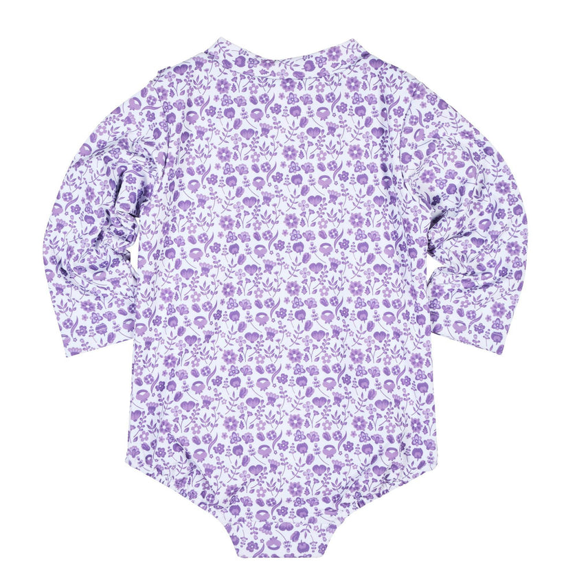 Floral Print One Piece Rashguard with Ruffles