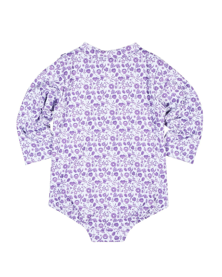 Floral Print One Piece Rashguard with Ruffles