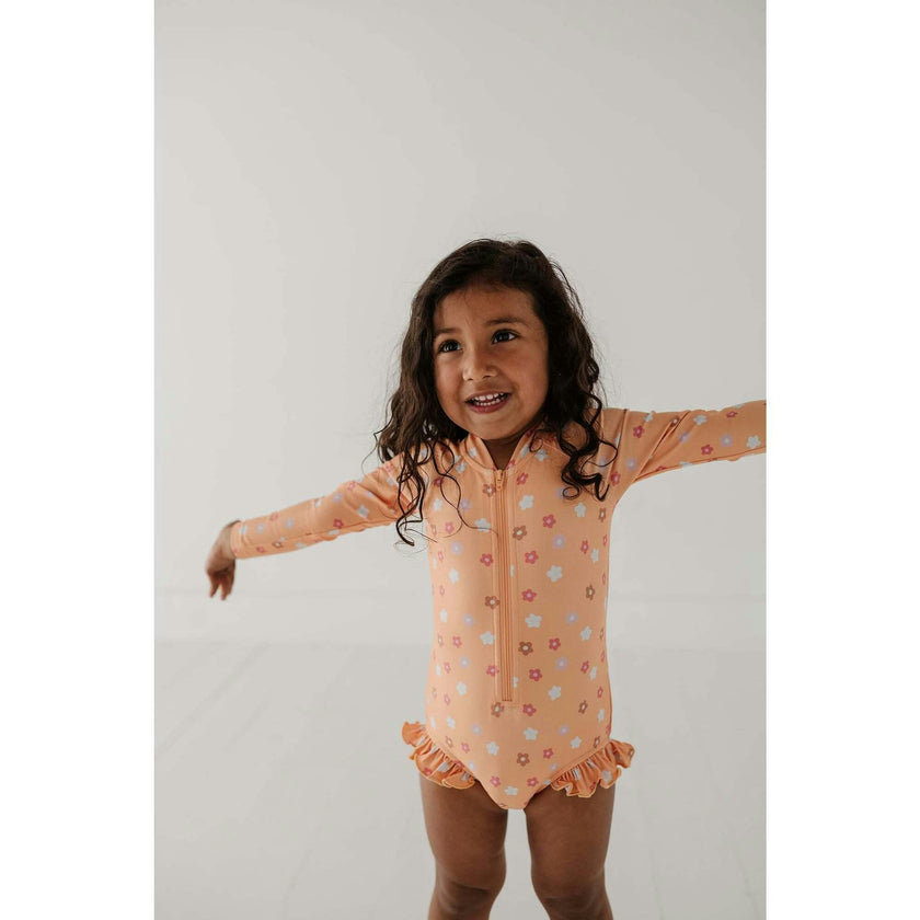 Girl's One-Piece Ruffle Rash Guard Swimsuit