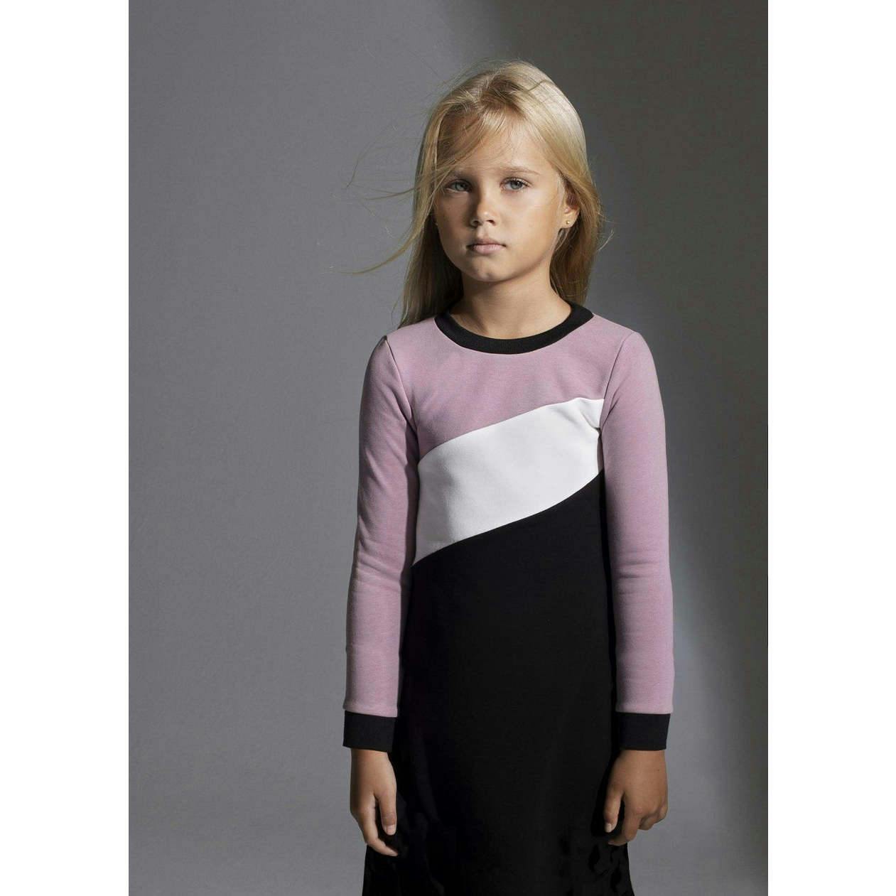 Tricolor French Terry Long Sleeve Dress