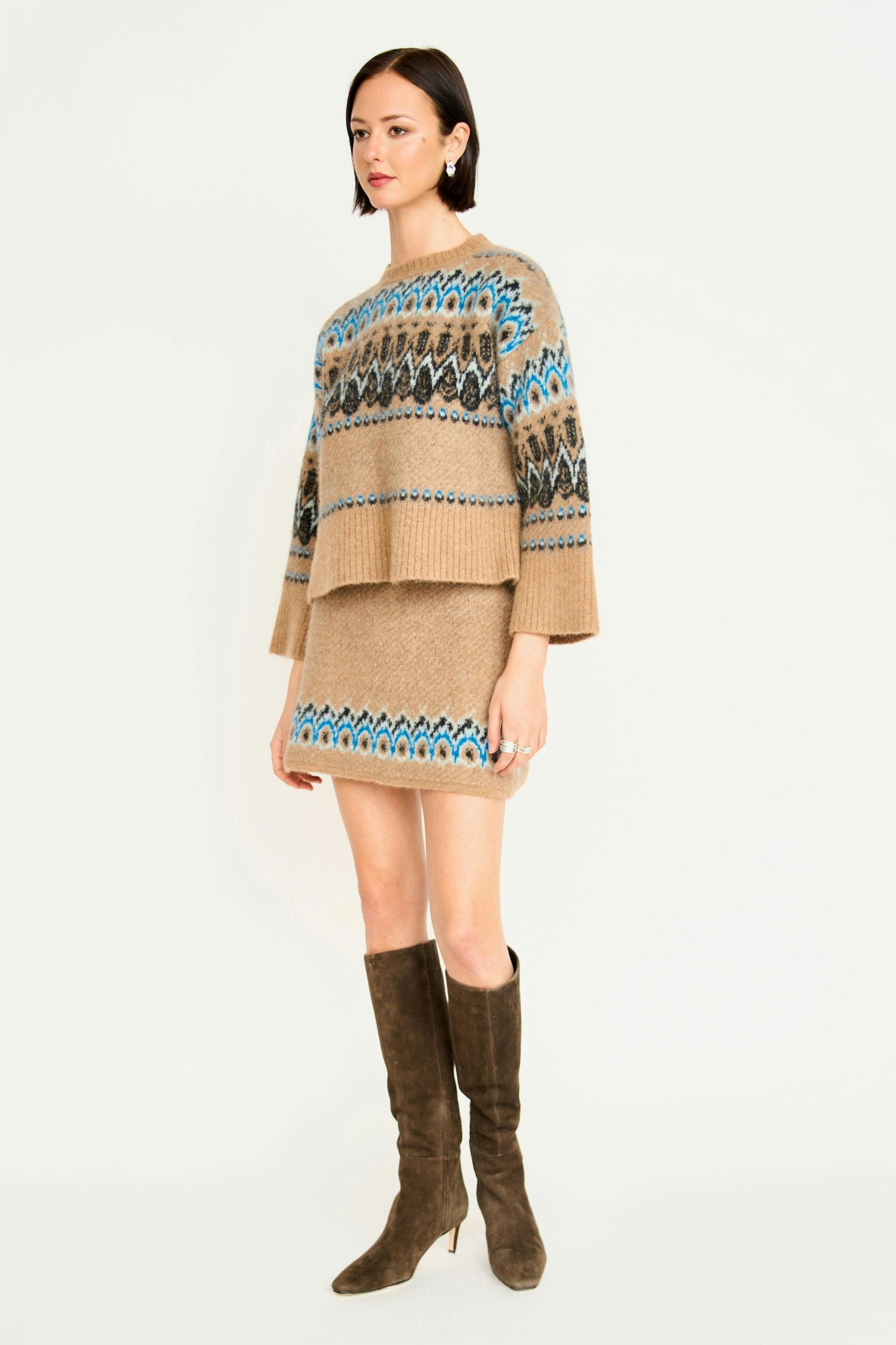 Arosa Brushed Fairisle Knit Mini Skirt in Glacial