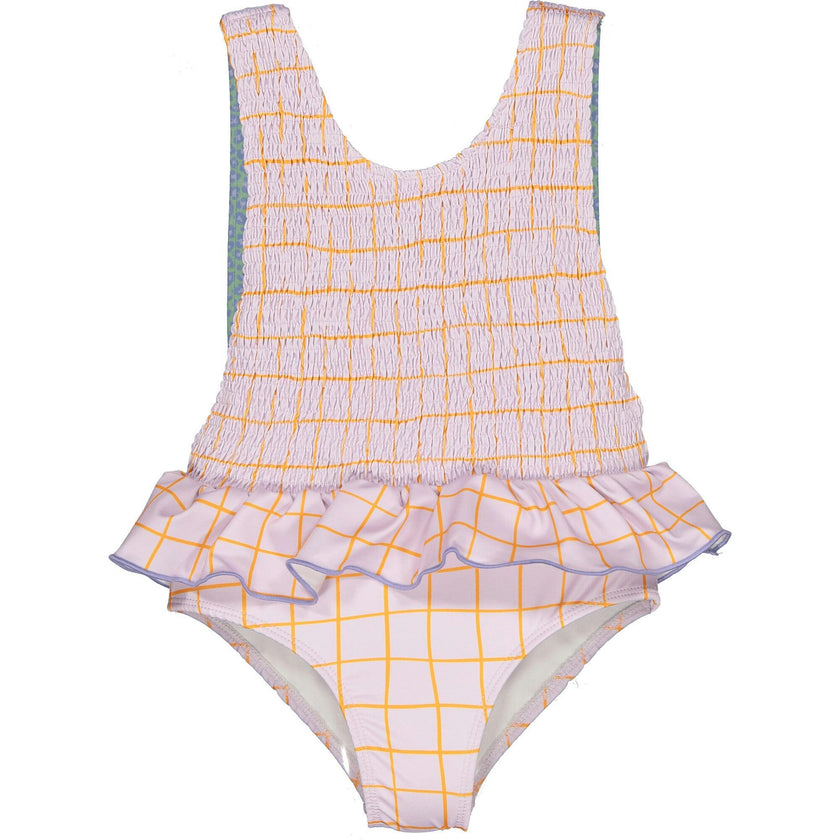 Lilac Squares Smocked Swimsuit, Purple