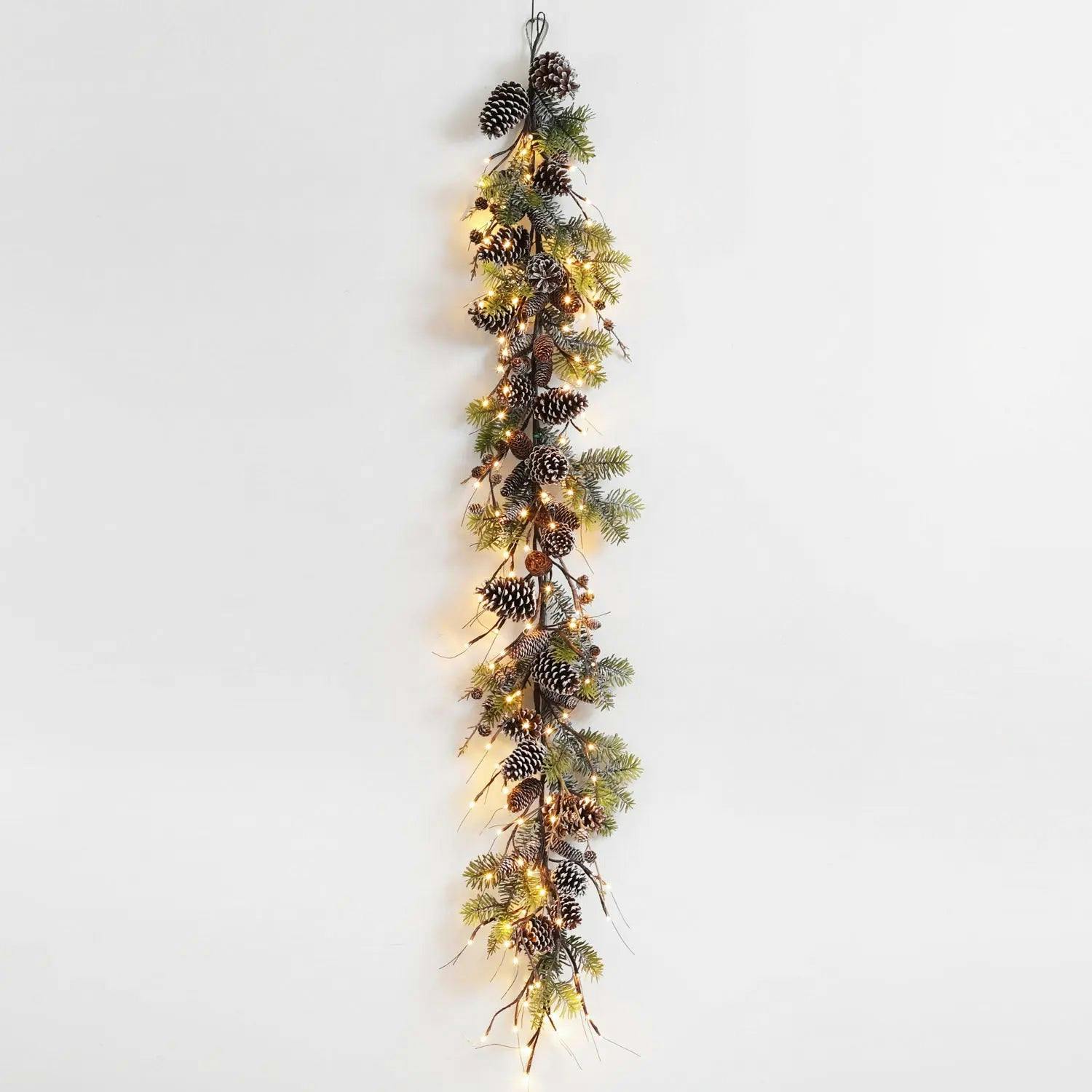 Snowy Norway Spruce & Pinecone Winter Christmas Garland Table Runner with Unlit or Pre-Lit Option