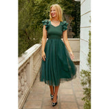Hattie Dress in Green Flocked Dot Tulle