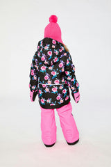 Two Piece Play Snowsuit Black Rose Print With Pink Pants