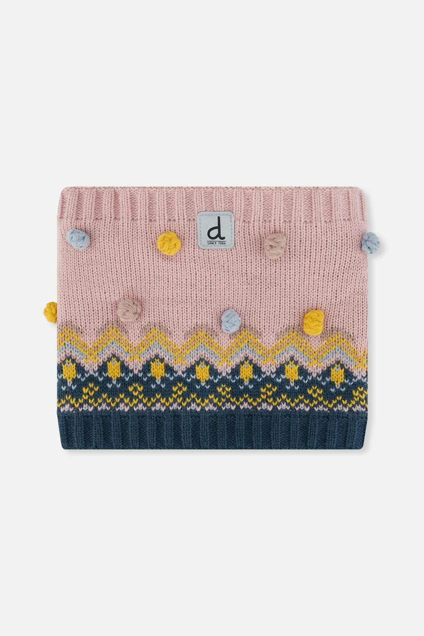 Winter Knit Neckwarmer Pink And Blue Jacquard