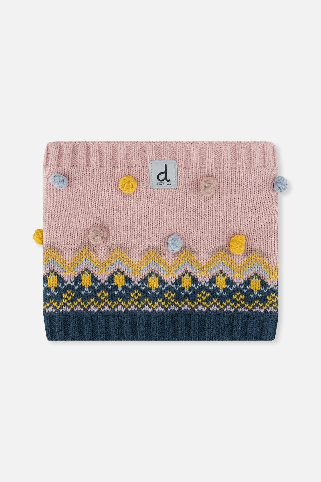 Winter Knit Neckwarmer Pink And Blue Jacquard