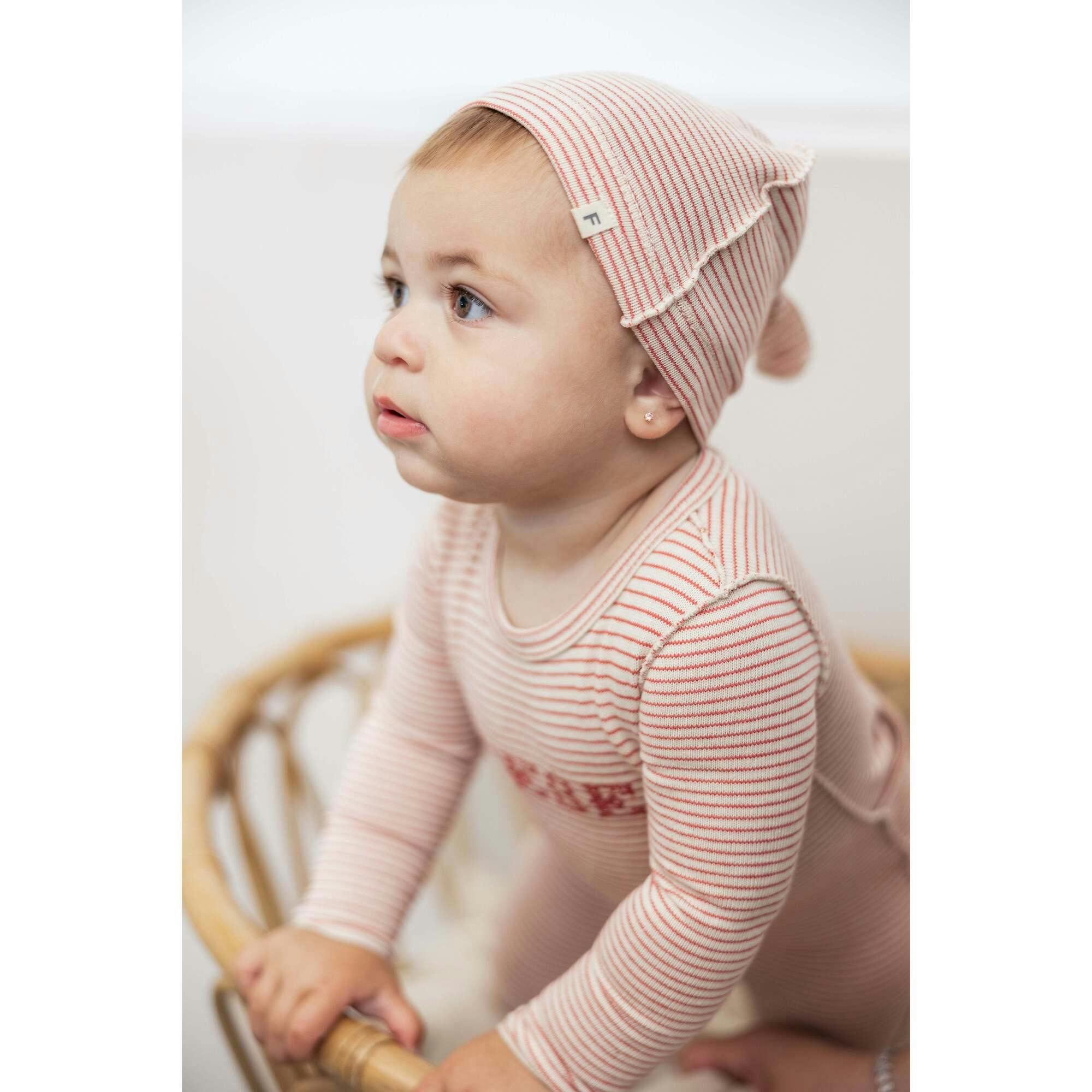Bow Stitch Velour Onesie with Hat Rose
