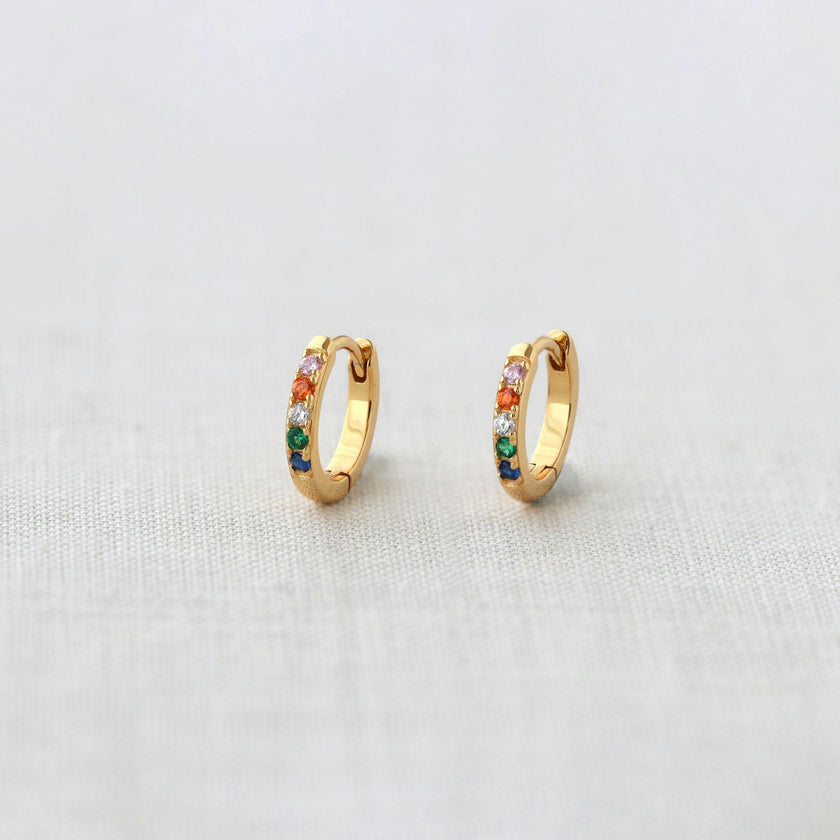 Rainbow Crystal 12mm Huggie Hoop Earrings