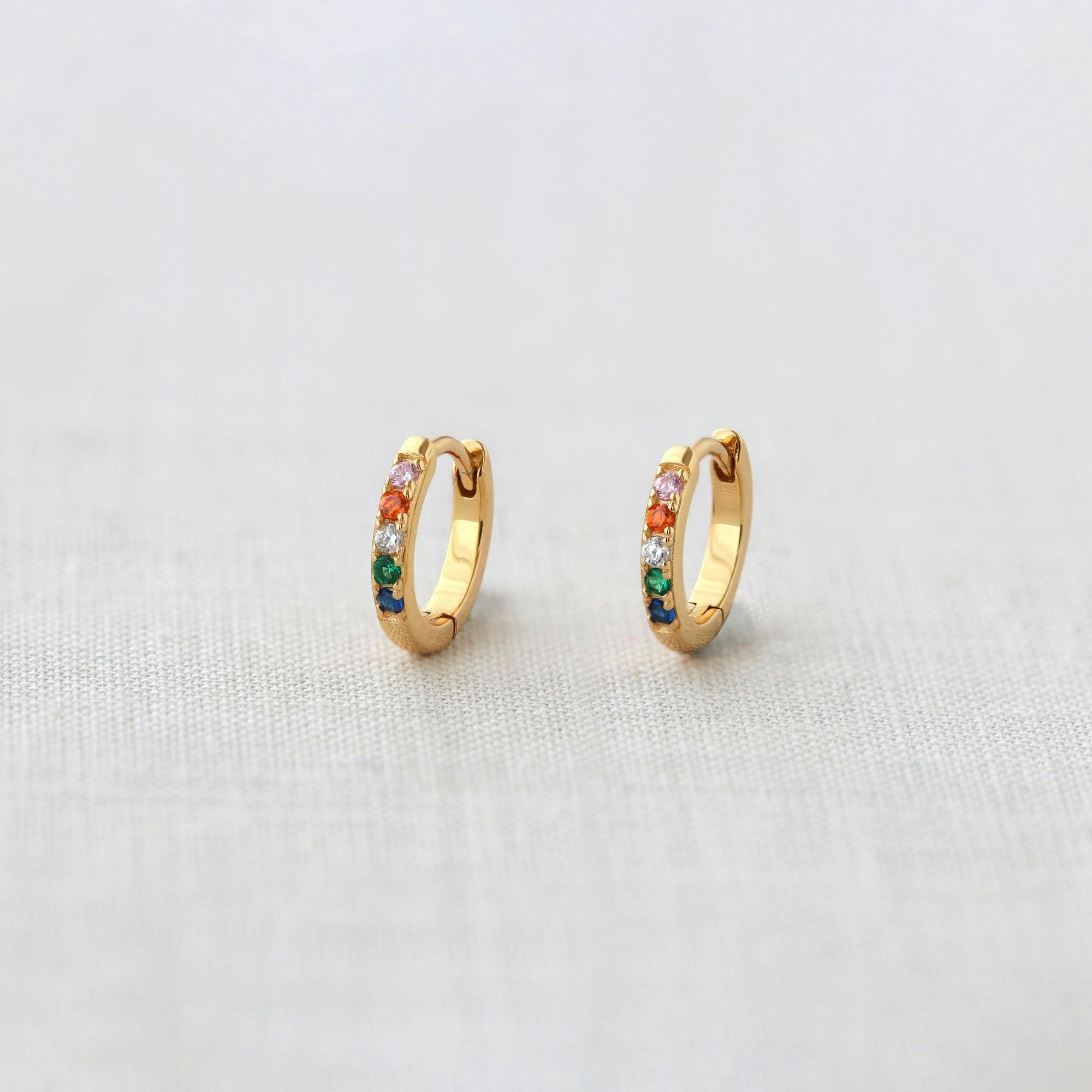 Rainbow Crystal 12mm Huggie Hoop Earrings