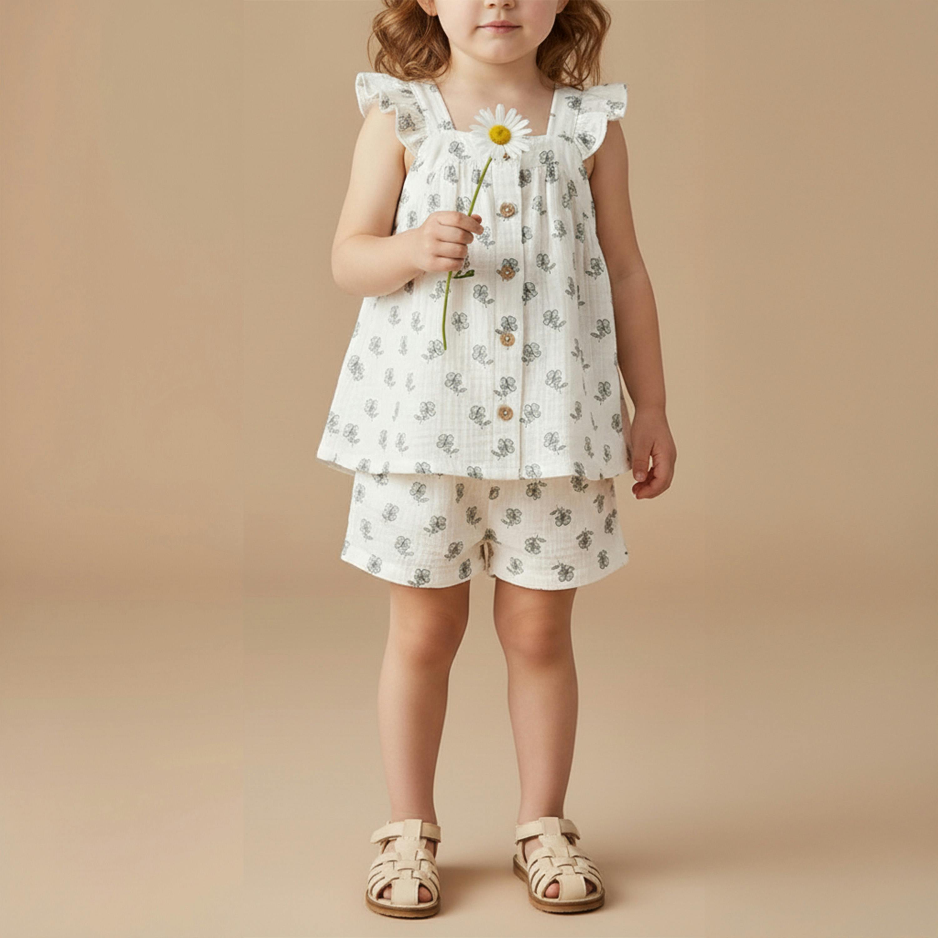 Organic Flutter Top & Shorts Set - Poppy
